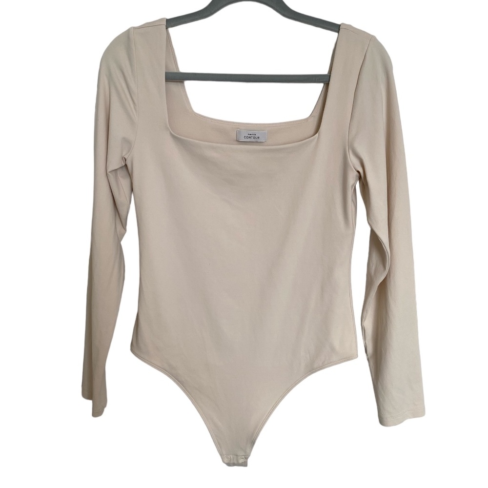 Aritzia Babaton Contour Squareneck Long Sleeve Bodysuit Size Large Cream